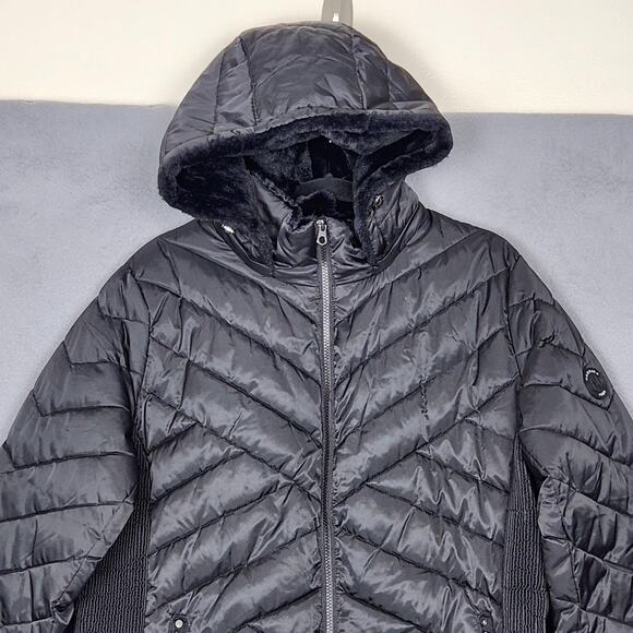 Nautica Jacket Womens 2XL Black Water Resistant Hooded Puffer Faux Fur Trim Coat - Picture 5 of 13